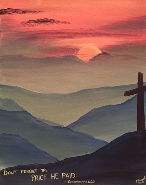 Emotions Through Art, Christian Art Painting, Christian Canvas Paintings, Cross Painting, Painting Christian, Christian Drawings, Pastels Art, Easter Paintings, Sunset Mountains