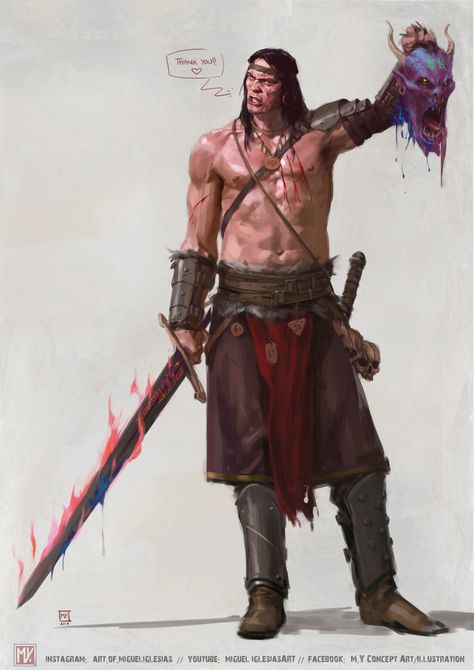 ArtStation - MY Barbarian, Miguel Iglesias Medival Characters Art, Barbarian Dnd Art, Barbarian Character Art, Barbarian Sorcerer, Barbarian Male, Barbarian Character Design Male, Dnd Barbarian, Barbarian Art, Barbarian Dnd