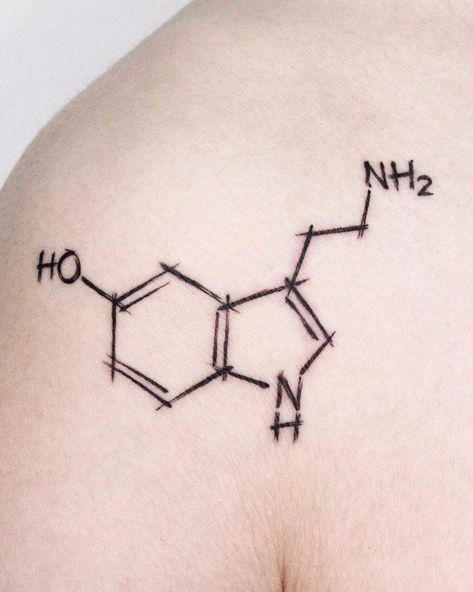 Igy6 Tattoo, Serotonin Molecule Tattoo, Chemical Tattoo, Dopamine Tattoo, Guide Tattoo, Serotonin Tattoo, Chemistry Tattoo, Science Tattoos, Serotonin Molecule