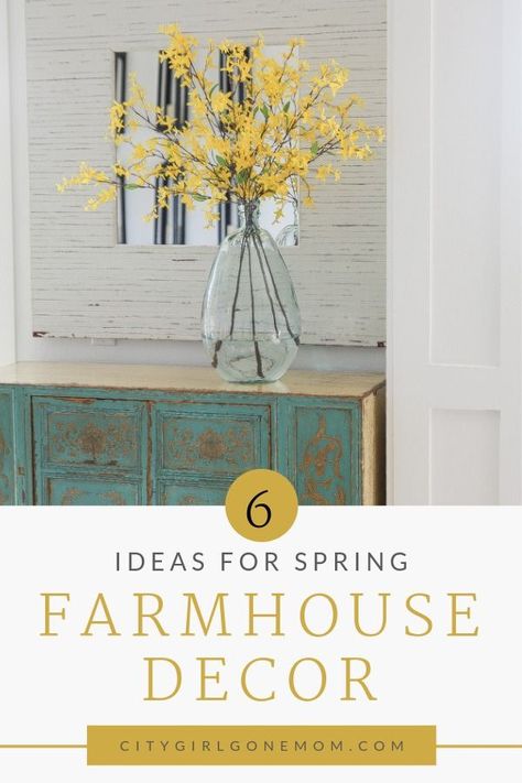 Spring Farmhouse Decor Ideas.  Tips for bringing Spring into your home on a budget.  These simple DIY home decor ideas will bring a fresh look into your living room, kitchen, bedroom or even entryway.  These tips show how to use inexpensive, strategically placed pieces to give your home the rustic look you love, while still keeping it fresh and light! #Farmhousedecor #homedecor #DIYdecor #decorideas #SpringDecor Springtime Decor, Spring Farmhouse Decor, Simple Diy Home Decor, Simple Vase, Spring Farmhouse, Dish Ideas, Home On A Budget, Farmhouse Decor Ideas, Spring Decorations