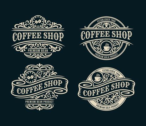 Coffee Shop Vintage Luxury Frame Logo Badge with Flourish Victorian Ornament Coffee Shop Vintage, Victorian Logo, Welcome Logo, Frame Logo, Coffee Logo, Cafe Logo, Logo Badge, Coffee Branding, Retro Logo