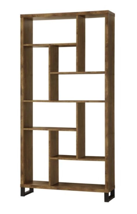 Like the symmetrical yet irregular shelves on this bookcase. Maybe use something like this for the "wing" walls that loosely separate living room from kitchen. How To Make Bookshelves, Diy Bookshelf Ideas, Pretty Bookshelves, Cheap Bookshelves, Room Divider Shelves, Geometric Bookcase, Unique Bookshelves, Bedside Table Decor, Beautiful Bookshelf