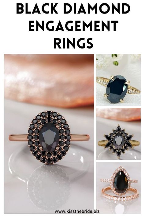 Looking for an engagement ring that is different, these black diamond engagement rings are stunning and quite unique. Black Diamond Engagement Ring Vintage, Engagement Rings For Couples, Unique Black Diamond Engagement Ring, Black Diamond Engagement Rings, Unusual Wedding Rings, Kiss The Bride, Rings For Couples, Unusual Engagement Rings, Black Diamond Engagement Ring