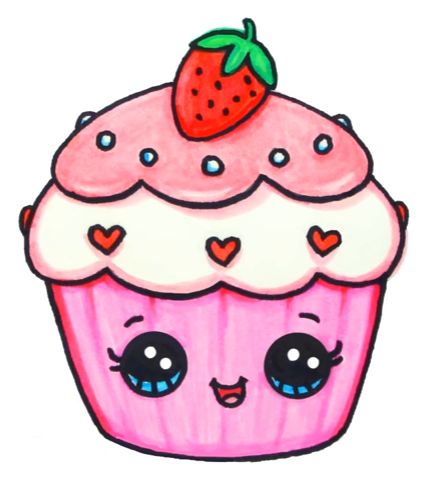 Cupcake Cupcakes Bonitos, Doodles Kawaii, Draw Kawaii, Disney Character Drawings, Strawberry Cupcake, Easy Disney Drawings, Cupcake Drawing, Food Kawaii, Cake Drawing