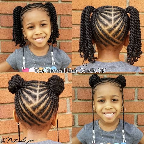 Which do you prefer. . . .Pigtails OR Buns?? This client did choose one. No added hair! #Natural_jc #TheNaturalHairStudioNJ #HairbyJennifer… Wedding Hair Extensions, Toddler Braided Hairstyles, Lil Girl Hairstyles, Kid Braid Styles, Natural Hairstyles For Kids, Girls Natural Hairstyles, Kids' Braids