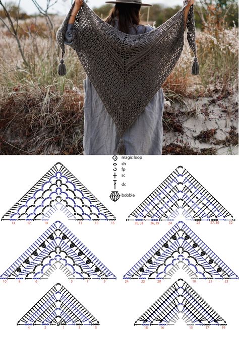 Crochet Shawl Patterns, Crochet Shawl Tutorial, Triangle Scarf Crochet Pattern, Crochet Shawl Diagram, Crochet Triangle Scarf, Crochet Lace Shawl, شال كروشيه, Crochet Shawl Pattern Free, Crochet Triangle