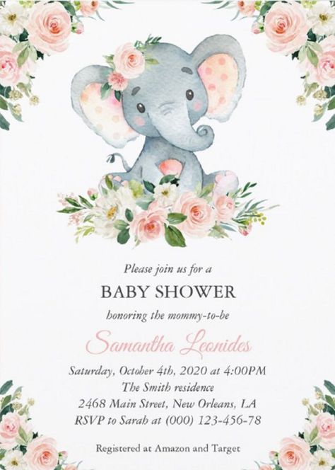 Baby Shower Invitations Girl, Baby Shower Elegante, Girl Baby Shower Invitations, Invitation Card Format, Ideas Fiesta, Baby Shower Deco, Baby Pic, Elephant Baby Shower Invitations, Card Format