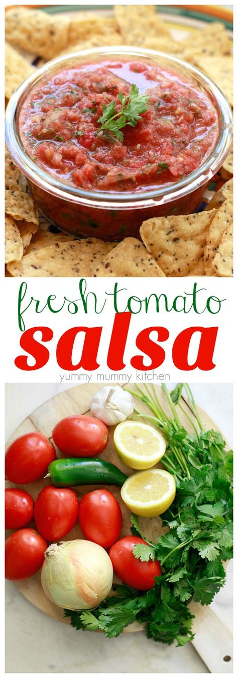 Find out how to make salsa with fresh tomatoes. This easy salsa recipe is made in the blender and perfect for dipping or taco night. Salsa Recept, Salsa With Fresh Tomatoes, Make Salsa, Easy Salsa Recipe, Fresh Tomato Recipes, Salsa Guacamole, How To Make Salsa, Easy Salsa, Healthy Appetizer