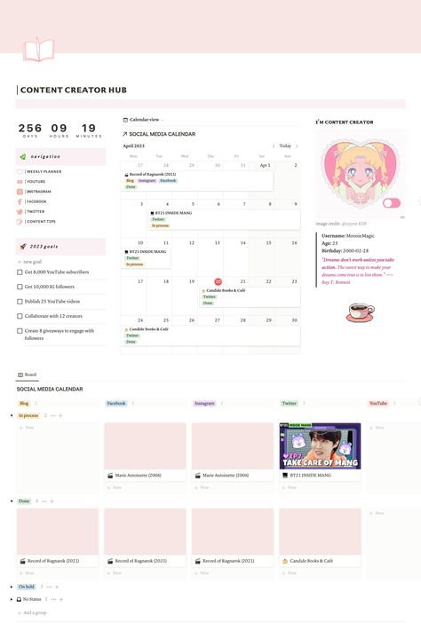 Free! Content Creator Notion Template (Simply Sweet Theme) Content Notion Template, Youtube Planner Notion Template, Gaming Notion Template, Notion For Bloggers, Content Creator Calendar Template, Cute Free Notion Template, Content Creation Template, Social Media Content Planner Notion, Cute Notion Template Free