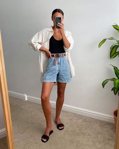 Denim Shorts Outfit Summer Casual, Cookout Outfit, Denim Shorts Outfit Summer, Denim Shorts Outfit, Summer Shorts Outfits, Necklace Ring, Long I, Summer Fashion Outfits, Basic Outfits