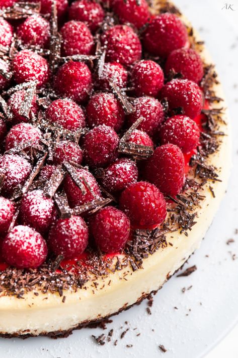 Dark Chocolate Raspberry Cheesecake - Aberdeen's Kitchen Chocolate Crust Cheesecake, Chocolate Raspberry Cake Recipe, Berry Desserts, Dark Chocolate Raspberry, Dessert Cheesecake, Chocolate Raspberry Cheesecake, Chocolate Raspberry Cake, Chocolate Crust, Raspberry Sauce