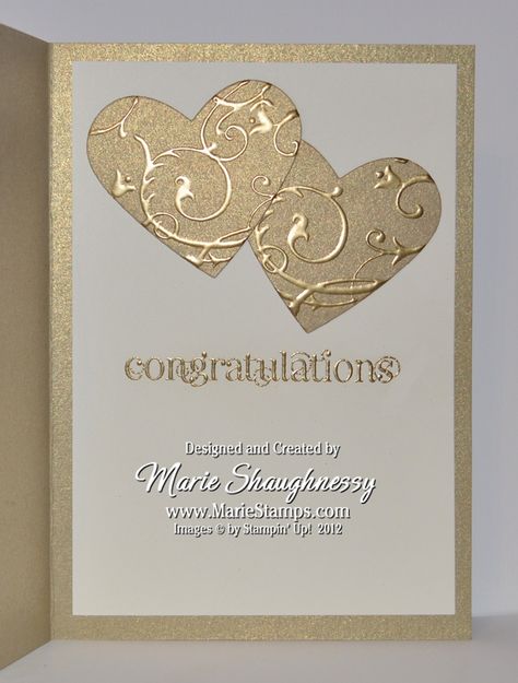 Stamping Inspiration: GOLDEN ANNIVERSARY CARD FOR MY PARENTS... Golden Anniversary Cards, 50th Anniversary Cards, Anniversary Cards Handmade, Golden Anniversary, Embossed Cards, 50th Wedding Anniversary, Wedding Anniversary Cards, Engagement Cards, E Card