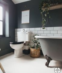 Easy Bathroom Makeover, Happy Decor, Design Interior Baie, Decor Drawing, Dark Bathrooms, Bathroom Color Schemes, Decoration Flowers, Bad Inspiration, Bathroom Color