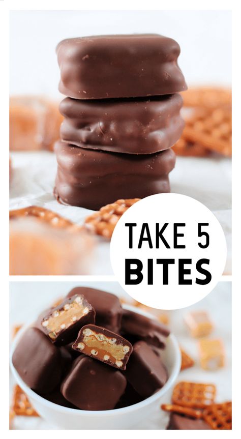 Take 5 Bites Take 5 Candy Bar, Twix Bites, Candy Bar Recipe, Best Holiday Cookies, Easy Christmas Treats, Peanut Butter Pretzel, Peanut Butter Filling, Caramel Candy, Holiday Cookie