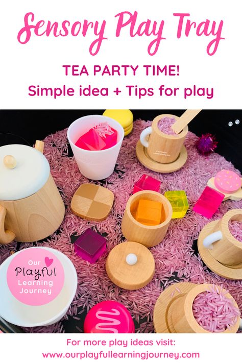 Messy Play Party Invitation, Tea Sensory Play, Tea Party Sensory Play, Tea Party Tuff Tray, Tea Party Preschool Activities, Sensory Play Party, Tea Party Sensory Bin, Tea Party Preschool, Food Activities For Toddlers