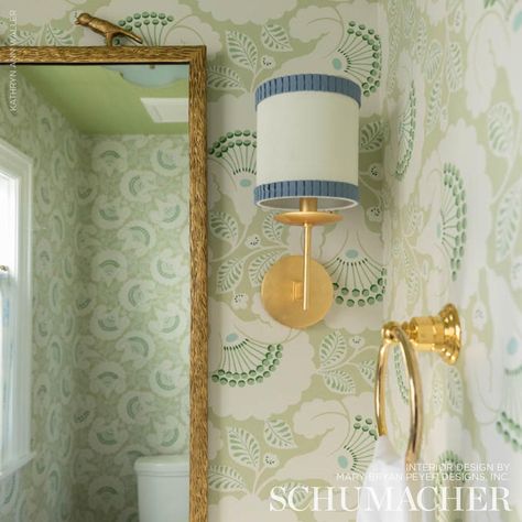 Jackie - Leaf Wallpapers | Schumacher Milton And King Wallpaper, Thibaut Wallpaper Bathroom, Powder Bathroom Design, King Wallpaper, Thibaut Wallpaper, Schumacher Wallpaper, $b Wallpaper, Powder Bathroom, Bath Makeover