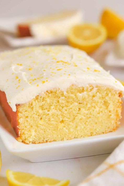 This Lemon Loaf Cake bakes up moist with a tender crumb and is topped with a thick layer of lemon cream cheese frosting. Homemade Lemon Cake Recipe, Lemon Cake From Scratch, Doberge Cake, Easy Lemon Cake, Easy Lemon Cake Recipe, Moist Lemon Cake Recipe, Homemade Lemon Cake, Homemade Lemon Bars, Cake Mix Doctor