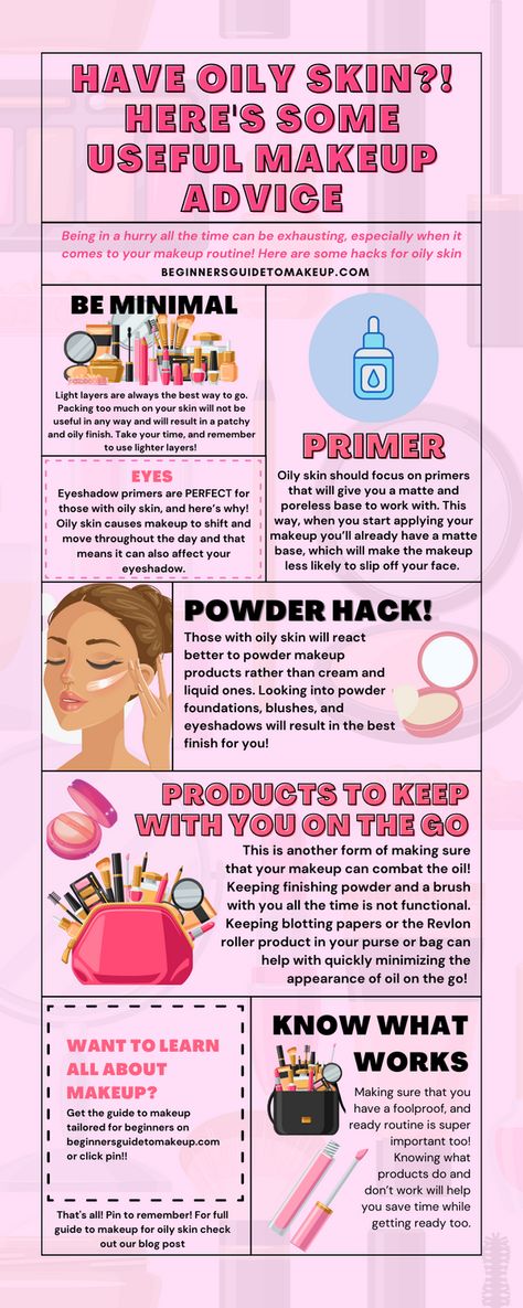 Oily skin can be a challenge when it comes to applying makeup. But with the right tips and tricks, you can achieve a flawless, matte look. In this blog post, we'll be discussing some makeup hacks specifically for those with oily skin, including tips on how to prepare your skin before makeup application, which products to use, and how to set your makeup to ensure long-lasting results. Say goodbye to shiny, oily makeup and hello to a glowing matte complexion. Best Makeup Routine For Oily Skin, How To Use Primer, Oily Makeup, Skin Hacks, Oily Skin Makeup, Corrective Makeup, Tips For Oily Skin, Makeup Advice, Matte Skin