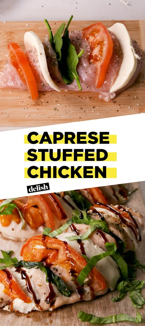 Caprese Stuffed Chicken Makes Dinner Planning A BreezeDelish Stuffed Chicken Caprese Recipe, Caprese Stuffed Chicken Breast, Caprese Stuffed Chicken, Seared Salmon Recipes, Dinner Planning, Half Moons, Taco Pizza, Caprese Chicken, Pan Seared Salmon