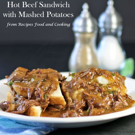 Hot Beef Sandwiches made from a chuck roast. Tender pieces of beef smothered in gravy made into a sandwich with mashed potatoes. Leftover Beef Chuck Roast Recipes, Beef Manhattan, Spicy Meatloaf, Hot Roast Beef Sandwiches, Hot Beef Sandwiches, Hot Beef, Beef Sandwich Recipes, Roast Beef Sandwich, Sandwiches Recipes