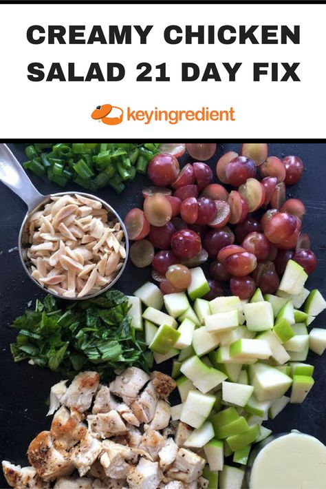 GRILLED PEACH SALAD; Creamy Chicken Salad 21 Day Fix. Find out more at:https://www.keyingredient.com/recipes/2541085032/creamy-chicken-salad-21-day-fix/ 21 Day Fix Chicken Salad, 21 Day Fix Chicken, 21 Day Fix Diet, Beachbody Recipes, Resep Salad, 21 Day Fix Meals, Chicken Salad Recipe, Homemade Dressing, Diet Vegetarian