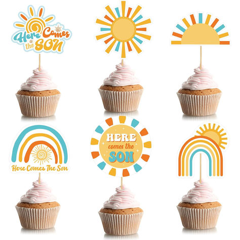 60 Pcs Here Comes the Son Cupcake Toppers Baby Shower Sun Cupcake Toppers Sunshine Cake and Cupcake Decorations for Sun Theme Baby Shower Birthday Wedding Party Decorations #ad #herecomestheson #babyshower #babyshowerideas #babyshowersupplies #babyshowerthemes #babyshowercupcakes #cupcaketoppers #boho Sunshine Cupcakes, Sun Theme, Here Comes The Son, Sunshine Cake, Sunshine Baby Showers, Cupcake Decorations, Shower Desserts, Edible Cupcake Toppers, Baby Shower Cupcake Toppers