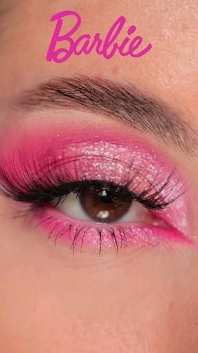 90s Barbie Makeup, Pink Party Makeup Glitter, Pink Eyeshadow Barbie, Pink Easy Makeup Looks, 70s Barbie Makeup, Barbie Cowgirl Makeup, Glam Barbie Costume, Disco Barbie Makeup, Cute Cowgirl Makeup