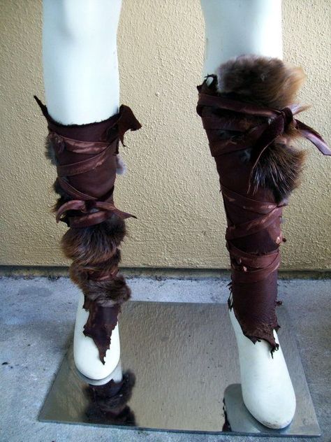 Deer costume Leather Greaves, Skyrim Elder Scrolls, Fairy Clothing, Costume Viking, Leg Wraps, Viking Costume, Fur Cuffs, Larp Costume, Diy Costume