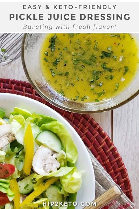 Pickle Juice Salad Dressing, Aip Salads, Pickle Juice Recipe, Low Calorie Salad Dressing, Pickle Dressing, Dill Pickle Juice, Keto Salad Dressing, Low Calorie Salad, Salad Dressing Recipes Healthy