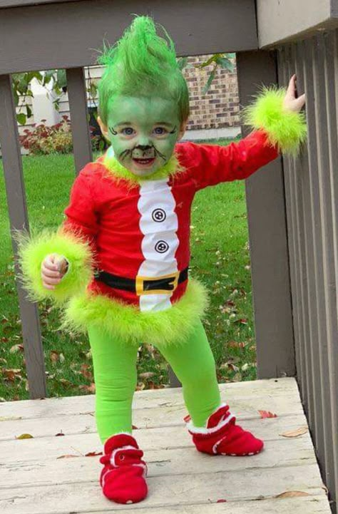 Diy Grinch Costume, Grinch Outfit, Grinch Diy, Grinch Costume, Grinch Halloween, Grinch Baby, Diy Grinch, Toddler Boy Halloween Costumes