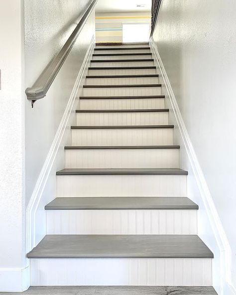 Staircase Trim, Carpet Staircase, Beyond Repair, Entry Design, Brad Nails, Bead Board, Wood Filler, Paint Stain, Baseboards