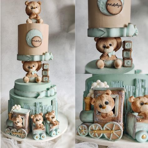 Baby Shower Pasta, Teddy Bear Birthday Cake, Birthday Drip Cake, Bear Baby Shower Cake, Teddy Cakes, Shark Birthday Cakes, Boys First Birthday Cake, Cake Designs For Kids