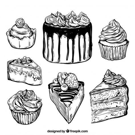 Cake Sketch, Desserts Drawing, Cake Vector, Cake Drawing, Cake Illustration, Food Illustration Art, Delicious Cakes, Food Drawing, Art Tutorials Drawing