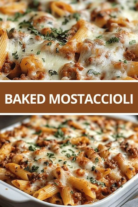 Baked Mostaccioli Easy Hot Dishes Casserole Recipes, Easy Mostaccioli Recipe Simple, Baked Mostaccioli Recipe Ground Beef, Mosticholli Bake, Mostaccioli Recipe With Ricotta, Best Baked Mostaccioli Recipe, Mostaccioli Recipe For A Crowd, Italian Baked Pasta Recipes, One Dish Baked Pasta