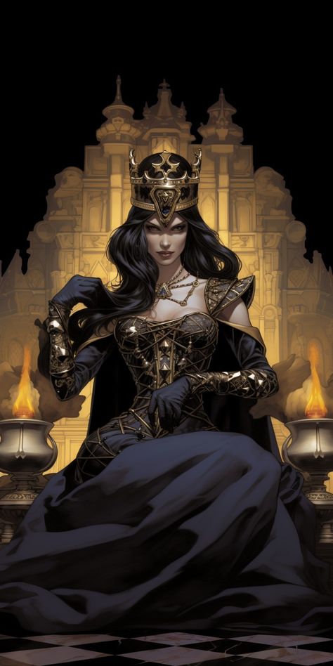 Evil Empress Fantasy Art, Evil Queen Fantasy Art, Dark Queen Art, Witch Queen Art, Evil Queen Art, Goddess Character, Evil Princess, Fantasy Queen, Dark Goddess