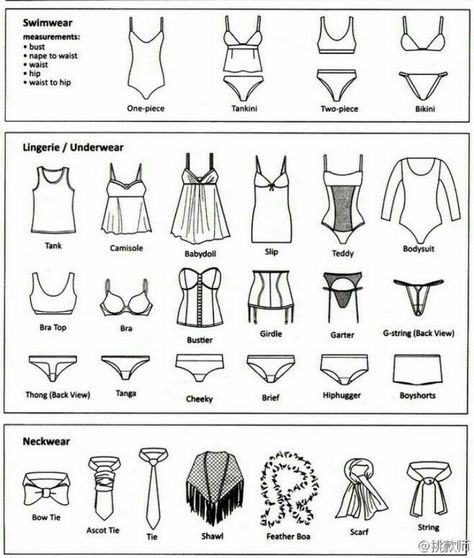 Swimwear lingerie neckwear Fashion Terminology, Design Comics, Picture Dictionary, Fashion Dictionary, Swimming Suits, Fashion Terms, Practical Fashion, Fashion Vocabulary, Fashion Design Drawings