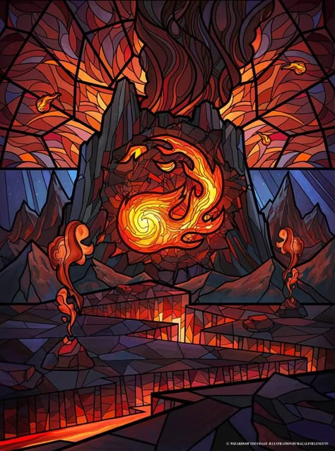 Mountain (Variant) - Dominaria United MtG Art Magic The Gathering Artwork Wallpapers, Stained Glass Fire, Magic The Gathering Artwork, Mtg Altered Art, Magic: The Gathering, Magic Land, Mtg Art, Card Sleeve, Magic Art