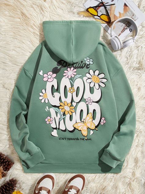 Extended Sizes Men Floral & Slogan Graphic Drawstring Hoodie | SHEIN USA All Over Print Sweatshirt, Trendy Hoodie Designs Men, Hoodie Print Design Ideas, Hoodie Design Ideas, Girls Hoodies, Girls Hoodie, Cadet Blue, Printed Hoodies, Stylish Hoodies