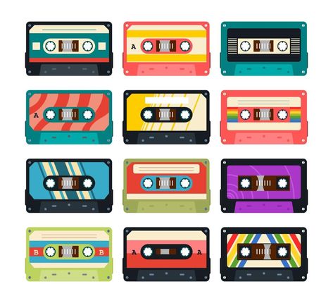 Colorful Pastel Vintage Retro Radio Cassette Cartoon with 1980s Style Vector Illustration Retro Radio Illustration, Cassette Illustration, Retro Cassette, Radio Illustration, Retro Clipart, Retro Pastel, Radio Casette, Radio Drawing, Paper Template Free