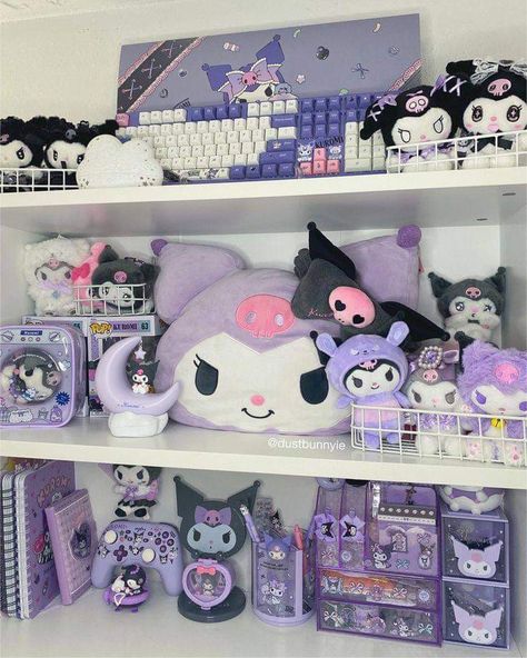 Kuromi Room Ideas, Kuromi Room Decor, Kuromi Collection, Kuromi Core, Kuromi Things, Sanrio Bedroom, Kuromi Room, Kuromi Stuff, Sanrio Room