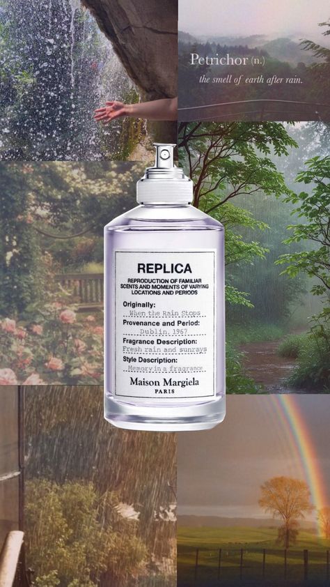 Petrichor Aesthetic, Replica When The Rain Stops, Rain Perfume, When The Rain Stops, Replica Perfume, First Rain, Perfume Aesthetic, Aesthetic Rainbow, Margiela Replica