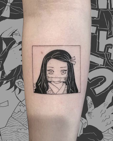 Boxed Tattoos, Nezuko Tattoo Design, Anime Tattoo Ideas, Nezuko Chan, Timeless Tattoo, Framed Tattoo, Anime Tattoo, B Tattoo, Face Tattoo