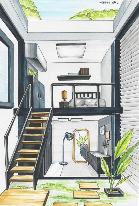 Room Perspective Drawing Interior Design, Interior Architecture Sketch, House Design Drawing, Interior Design Sketchbook, Furniture Design Sketches, Architecture Drawing Plan, Interior Design Renderings, Interior Architecture Drawing, Drawing Interior