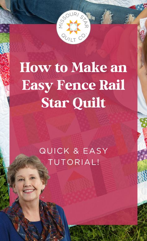 Save this Tutorial for the Easy Fence Rail Star Quilt Using Jelly Roll. Jenny Doan adds simple star points to a basic Fence Rail to create a whole new quilt! How Many Jelly Rolls To Make A Quilt, Fence Rail Quilt Pattern, Rail Fence Quilt Pattern Free, Basic Fence, Jellyroll Quilts Easy, Jelly Roll Quilts Ideas Free Pattern, Rail Fence Quilt Ideas, Jelly Roll Quilt Patterns Free Easy, Quick Quilt Patterns Free