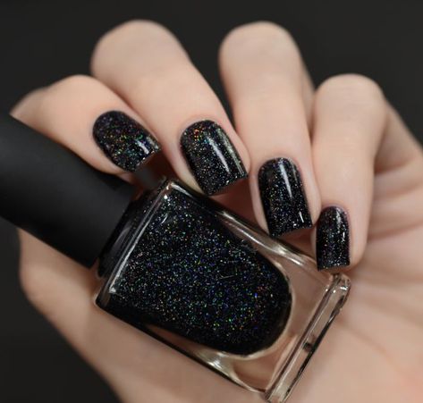 Image Ilnp Nail Polish, Jelly Nail Polish, Nail Design Glitter, Black Holographic, Jelly Nail, Shimmer Nail Polish, Colorful Nail Art, Black Nail Art, Nail Shimmer