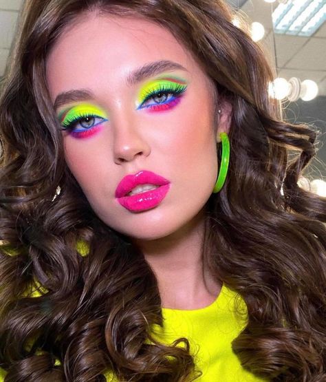 Neon Eyeshadow Looks, 80s Eye Makeup, 80s Makeup Trends, 80s Hair And Makeup, 1980s Makeup And Hair, 80s Makeup Looks, 80’s Makeup, Neon Eyeliner, 1980s Makeup