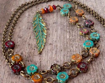 Leaf Necklace Fall Jewelry Autumn Necklace Gift for | Etsy Autumn Jewelry, Autumn Bracelet, Beaded Jewelry Necklaces, Long Statement Necklace, Titanium Earrings, Leaf Bracelet, Fall Leaf, Boho Fall, Leaf Jewelry