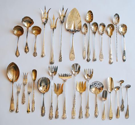 Those Utensil-Crazy Victorians! Antique Flatware, Spoons And Forks, Josef Frank, Antique Silverware, Vintage Cutlery, Sterling Silver Flatware, Vintage Silverware, Silver Flatware, Vintage Cookbooks