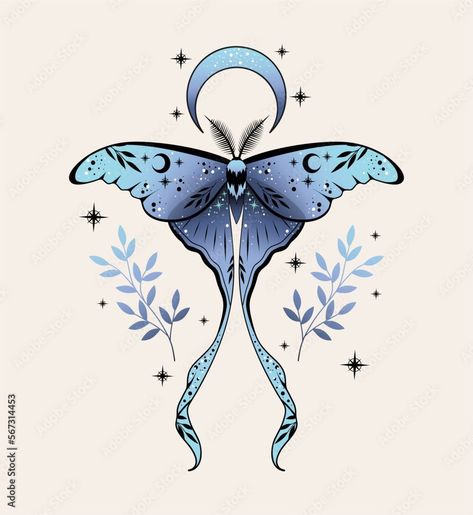 Luna Moth Moon Tattoo, Lunar Moth Chest Tattoo, Celestial Moth Tattoo, Luna Moth Back Tattoo, Moth Wing Tattoo, Moon And Butterfly Tattoo, Lunar Moth Drawing, Moth Tattoos For Women, Small Witchy Tattoos