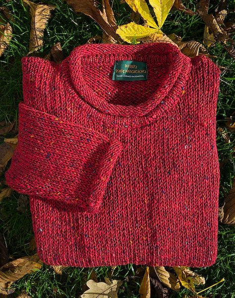 Buy hand loomed Irish Inspiration pure wool sweaters, jumpers, Cardigans and gilets for men and women | Irish Inspiration Irish Knitwear, Irish Clothing, Grandfather Shirts, Tweed Sweater, Wooly Jumper, Bright Sweater, Donegal Tweed, Tweed Yarn, Red Jumper